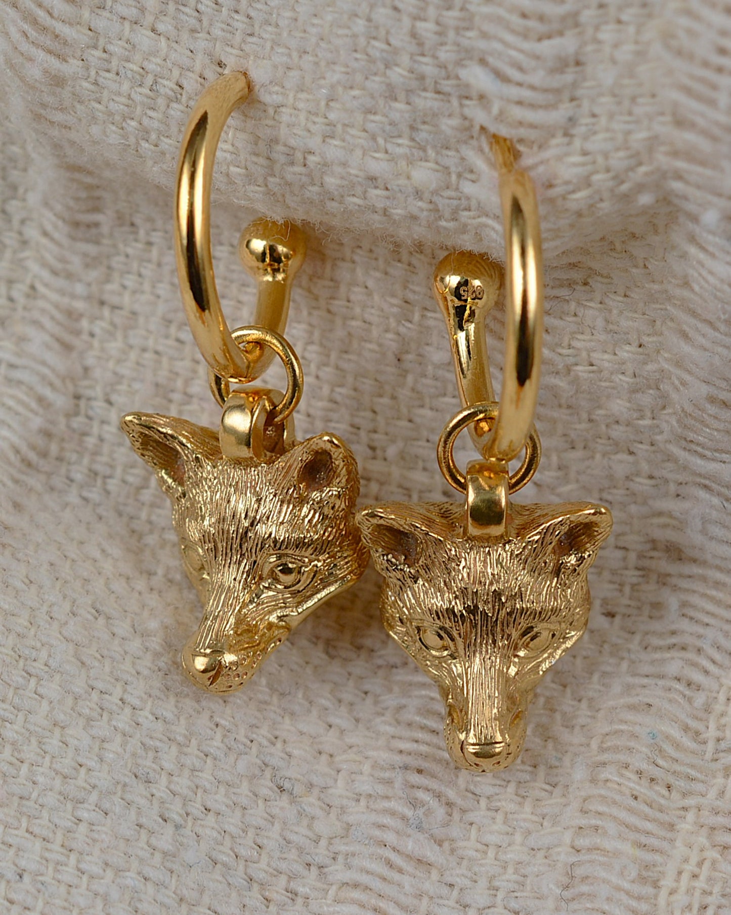 Gold plated sterling silver fox earrings *This piece is finished and ready to be shipped* © Adrian Ashley