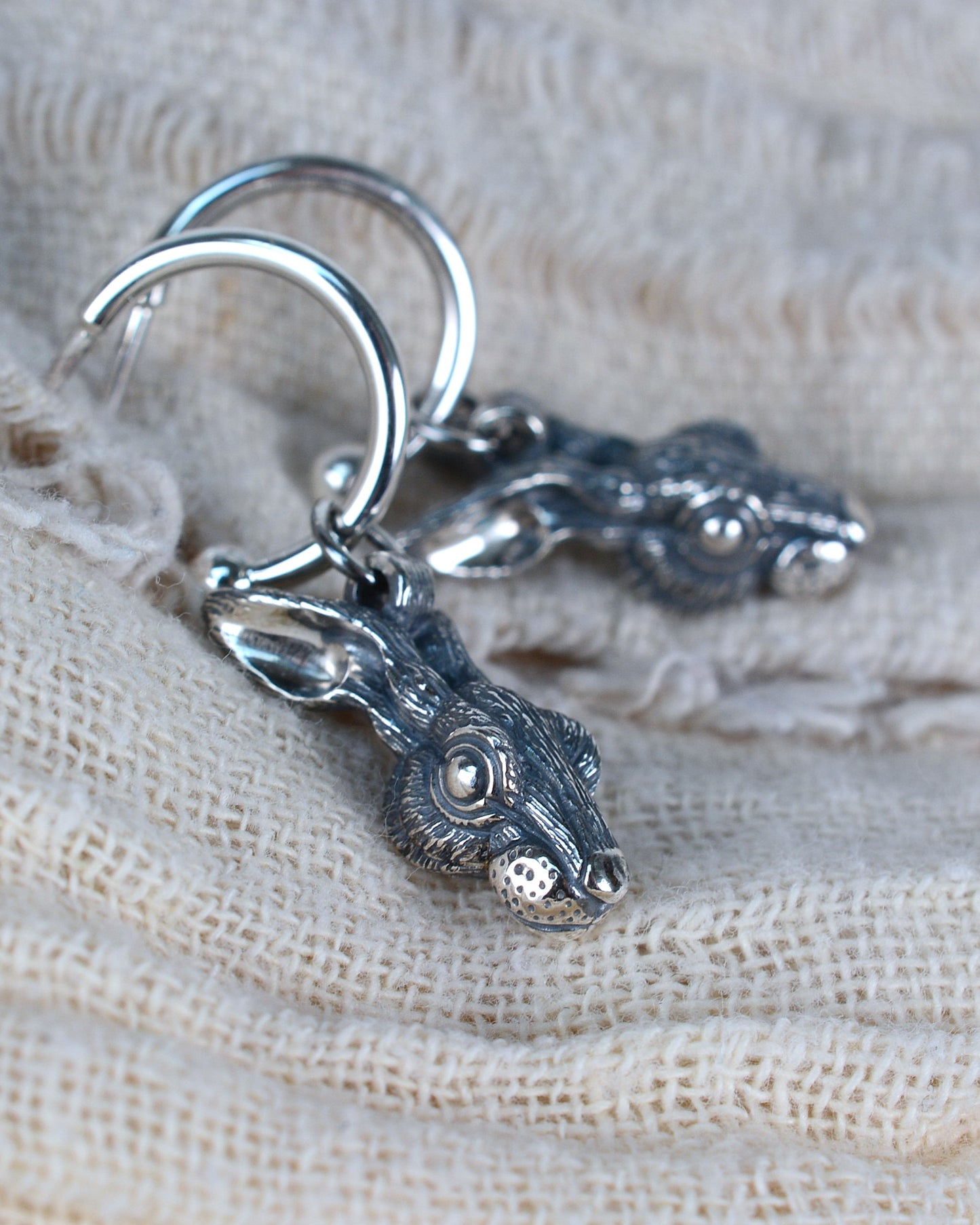 Rabbit earrings, sterling silver wildlife earrings *This piece is finished and ready to be shipped* © Adrian Ashley