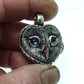 Blue eyed Barn Owl necklace, large sterling silver Barn Owl pendant with blue topaz eyes and a silver chain.  Hand made to order. © Adrian Ashley