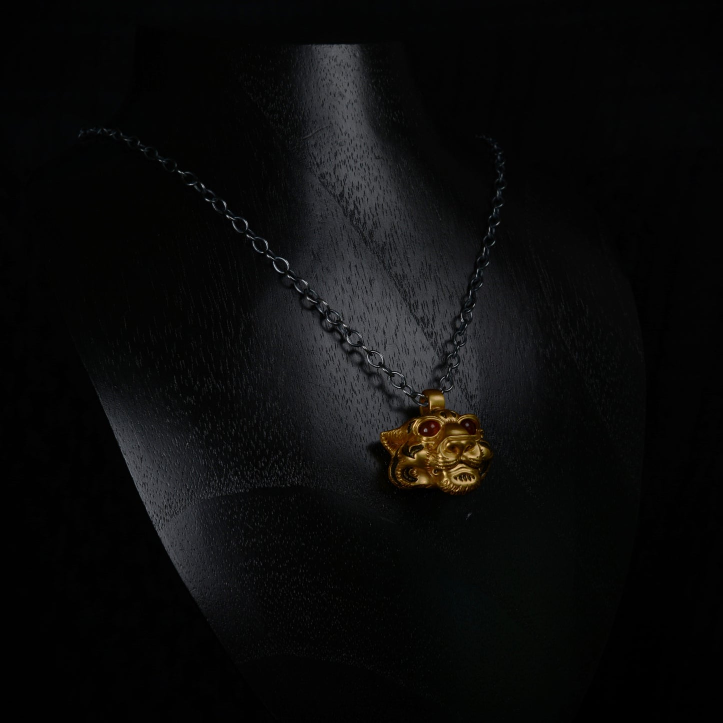 Gold Vermeil Tiger Necklace. Sterling silver tiger head pendant gemstone eyes and a silver chain. *This piece is ready to be shipped* © Adrian Ashley