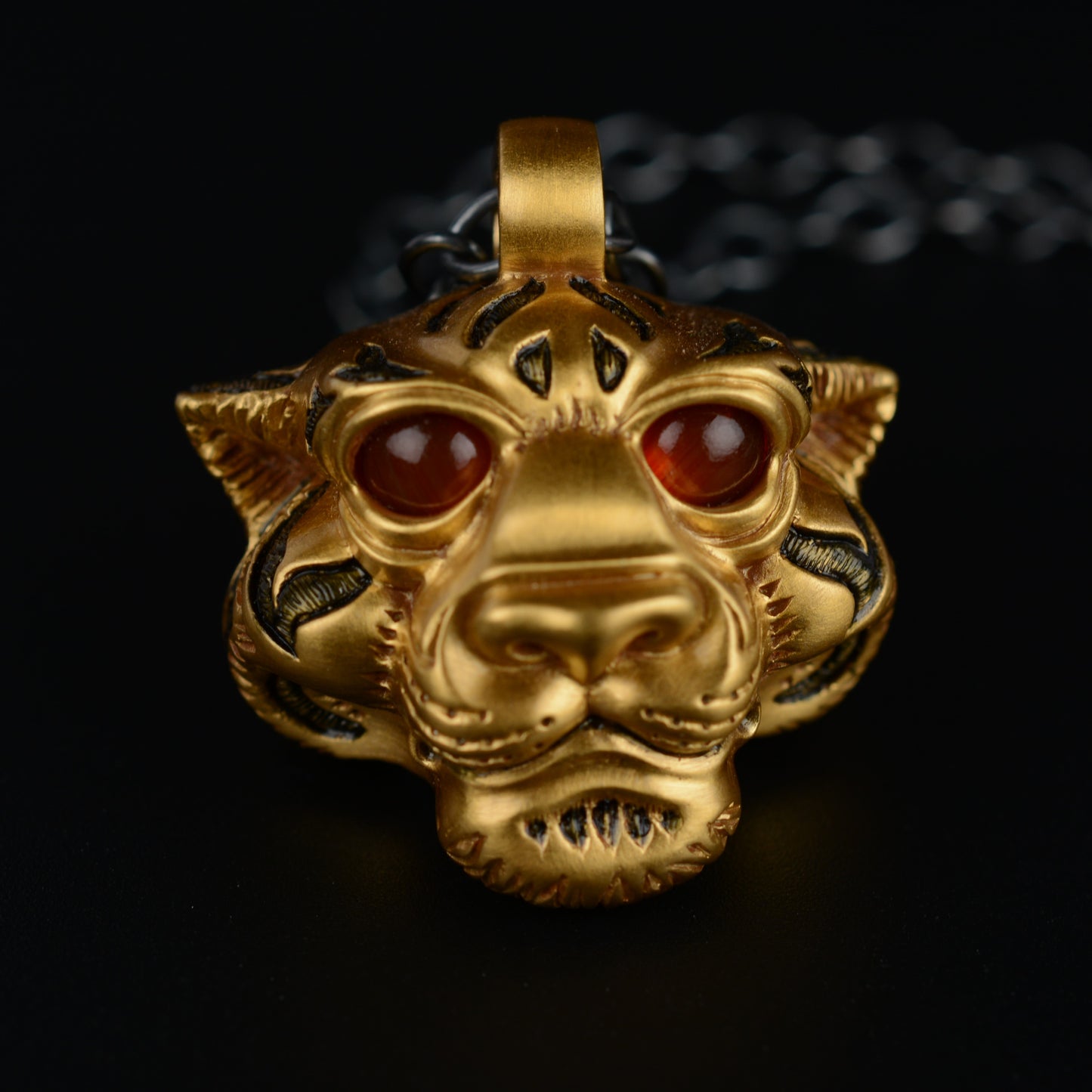 Gold Vermeil Tiger Necklace. Sterling silver tiger head pendant gemstone eyes and a silver chain. *This piece is ready to be shipped* © Adrian Ashley