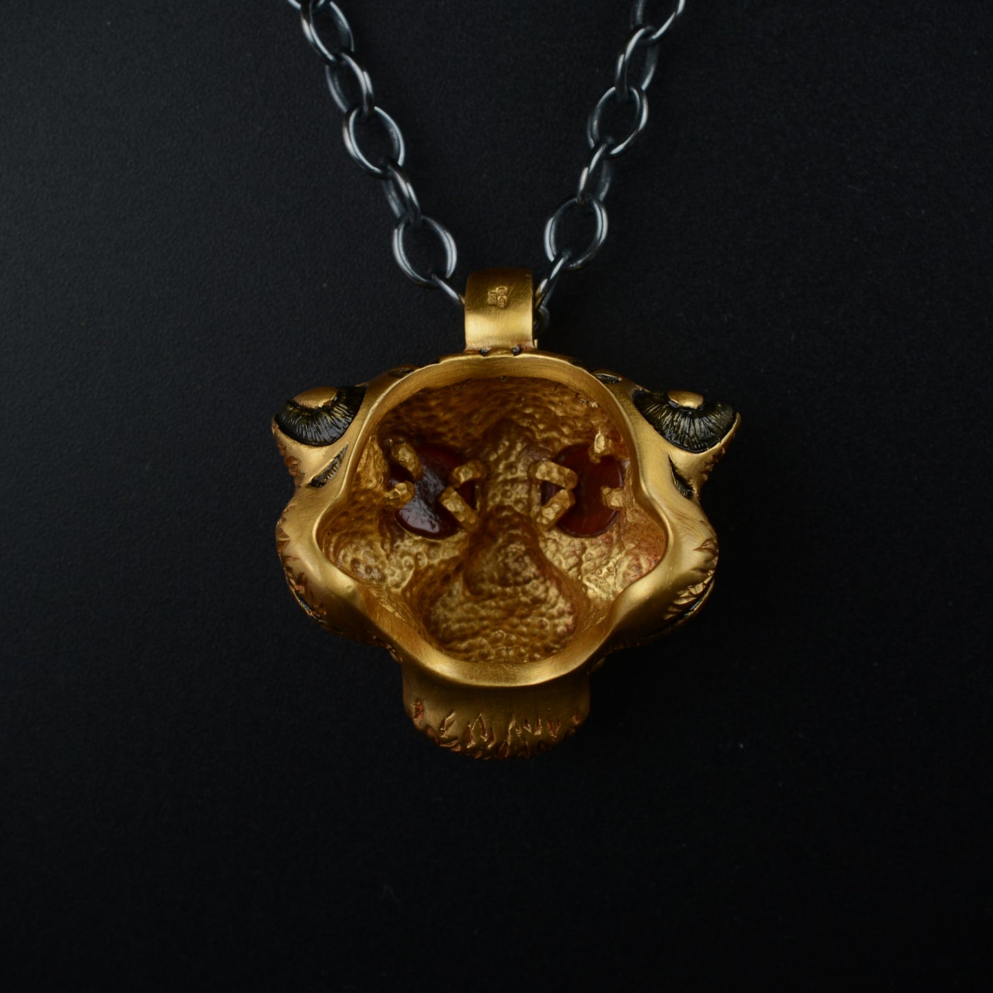 Gold Vermeil Tiger Necklace. Sterling silver tiger head pendant gemstone eyes and a silver chain. *This piece is ready to be shipped* © Adrian Ashley