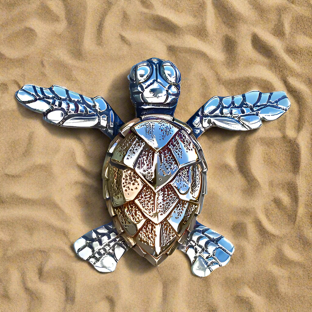 Sea turtle necklace, gold and sterling silver baby turtle hatchling, double sided pendant. This piece will be hand made to order. © Adrian Ashley