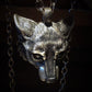 Silver wolf necklace. Wolf head pendant and solid silver chain with smoky quartz eyes. Hand made to order. © Adrian Ashley