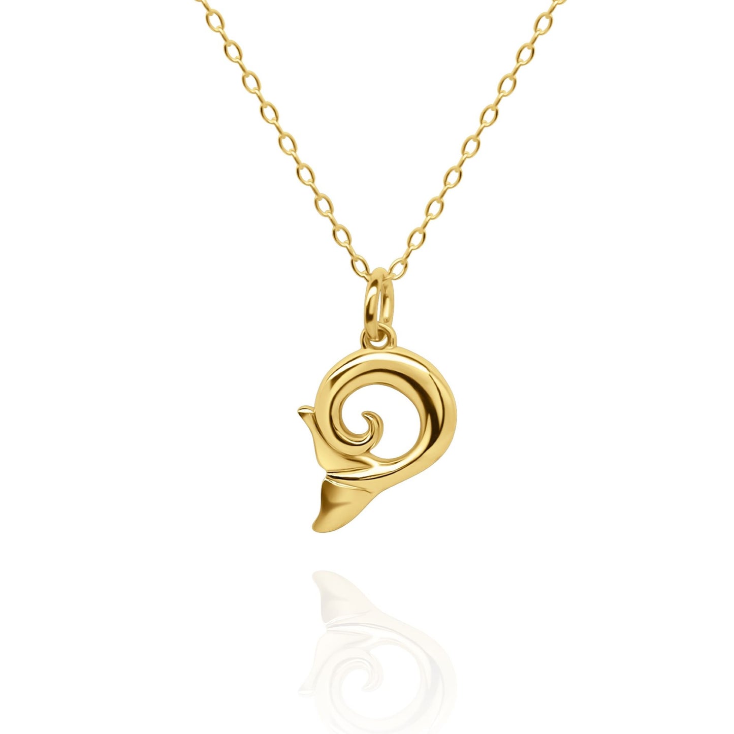 Gold vermeil Whale Tail charm pendant and chain. © Adrian Ashley