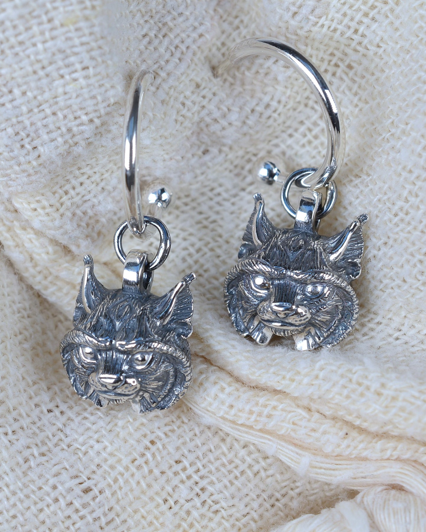 Lynx earrings, sterling silver wildlife earrings *This piece is finished and ready to be shipped* © Adrian Ashley