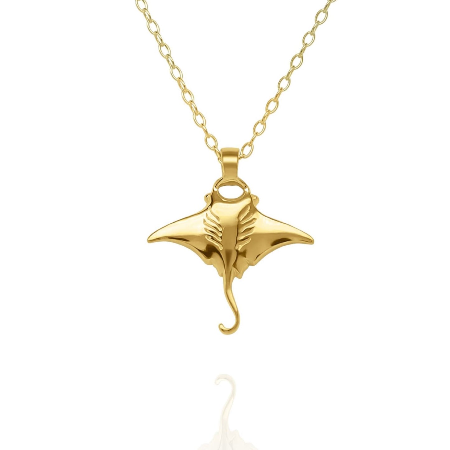 Gold vermeil Manta Ray charm pendant and chain. © Adrian Ashley