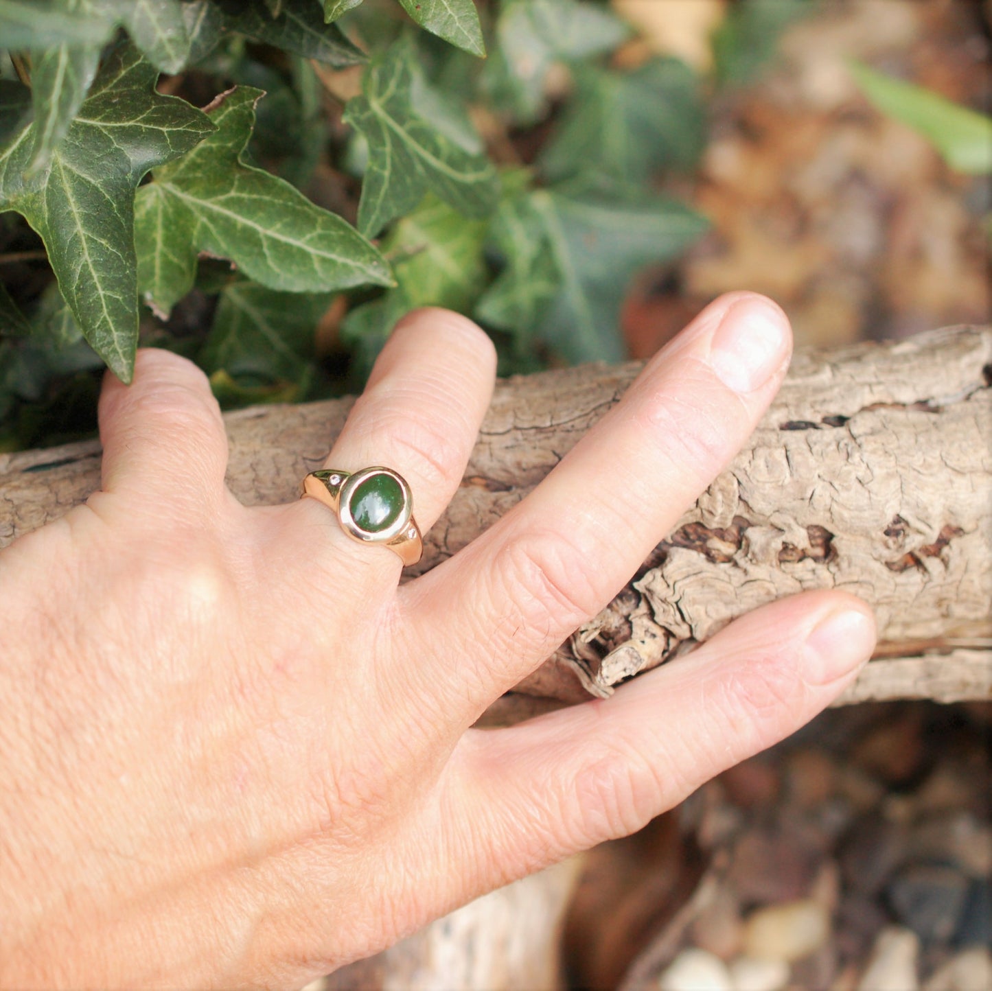 Jade, diamond and gold, Gentleman's or Lady's ring. Handmade in England with London Hallmarks. UK N ½ or US 7. *This piece is ready to be shipped*
