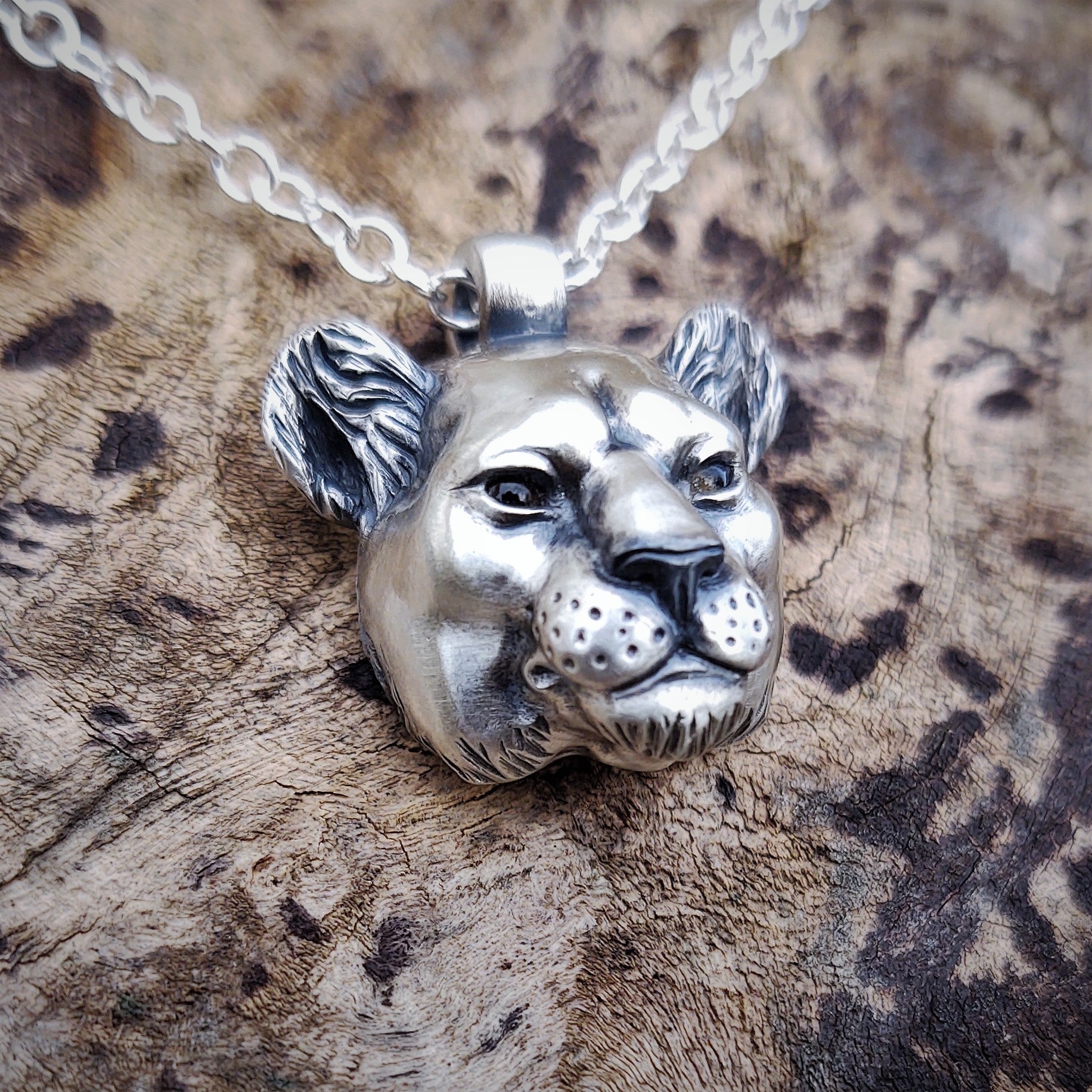 Silver lioness Lioness head pendant and solid silver