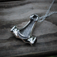 Very large silver Mjolnir hammerhead shark necklace, Thor's Hammer Viking pendant, Solid silver chain. © Adrian Ashley