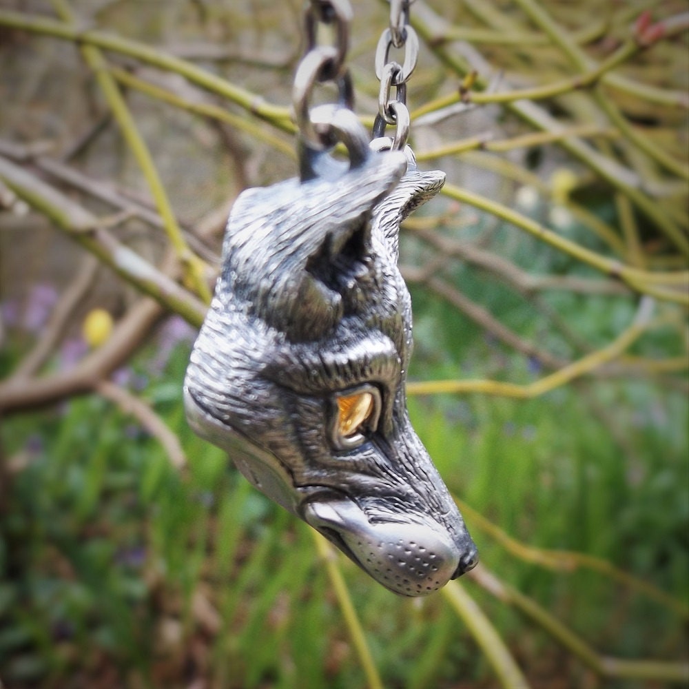 Fox Necklace, sterling silver fox head pendant with citrine eyes and silver chain. *This piece is finished and ready to be shipped*. © Adrian Ashley