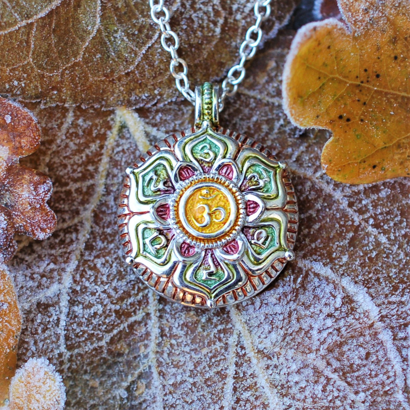 Chakra Mandala necklace, silver pendant and chain with a coloured patina and platinum coating, meditation, yoga or mindfulness amulet. *This piece is finished and ready to be shipped* © Adrian Ashley
