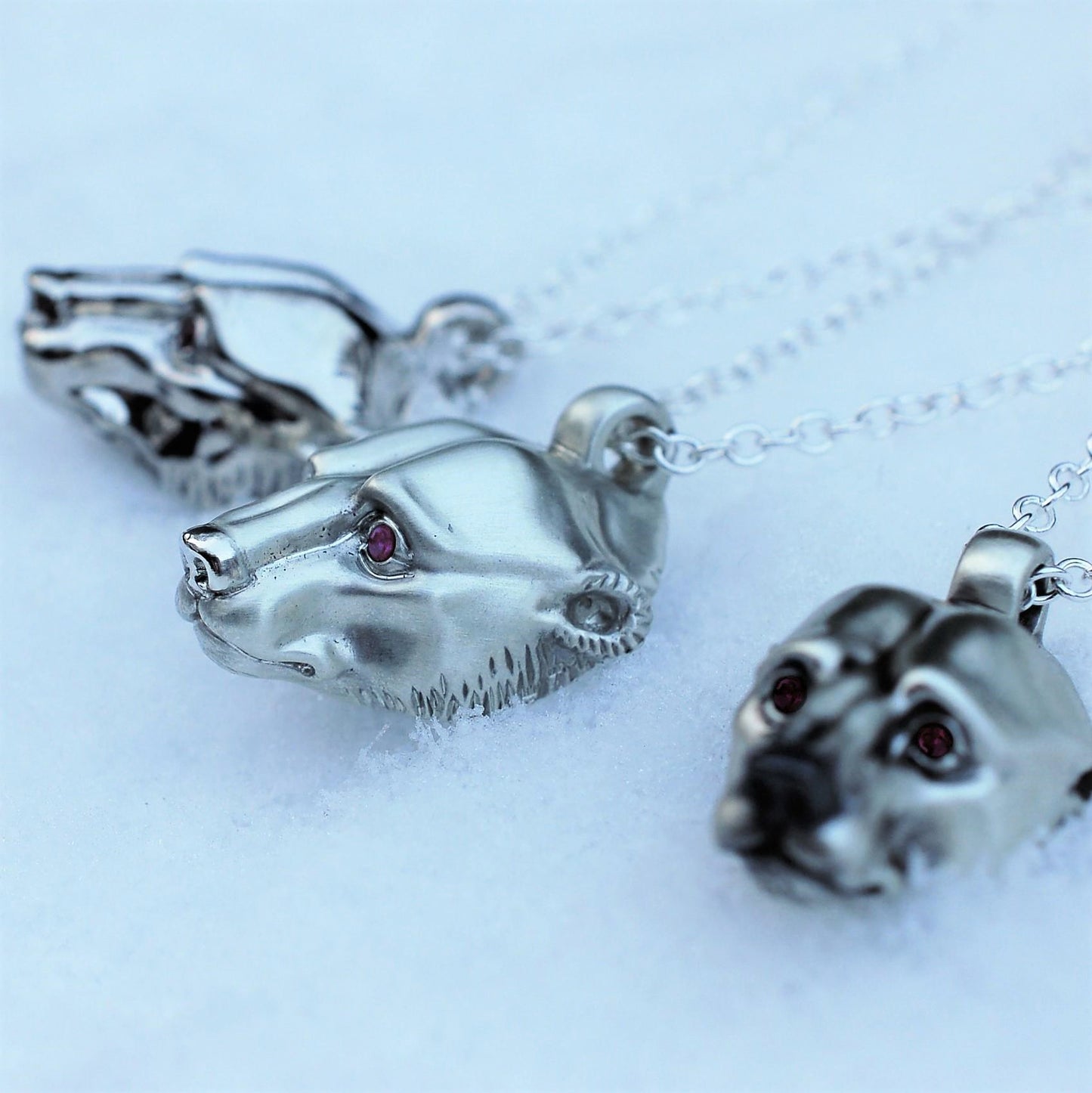 Silver polar bear pendant and chain set with Greenland ruby eyes. *This piece is finished and ready to be shipped* © Adrian Ashley