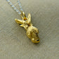 Solid 22ct gold hare pendant and platinum chain. Handmade to order. © Adrian Ashley