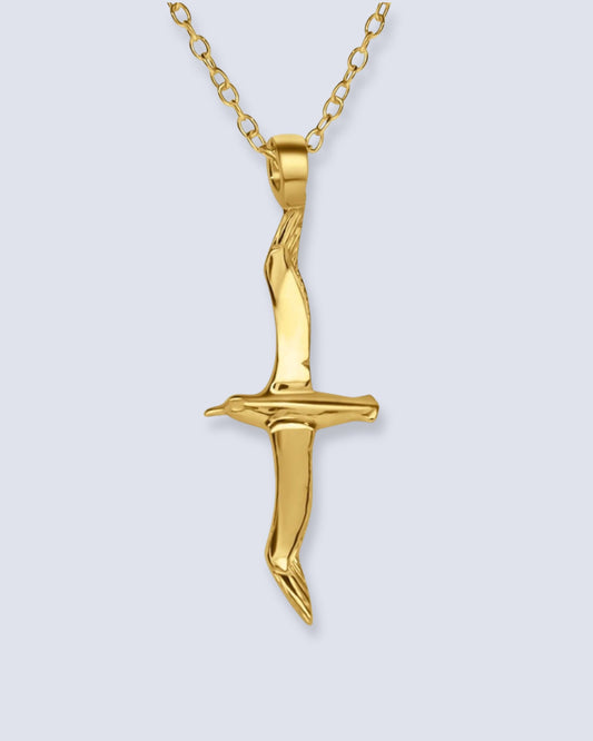 Gold Albatross charm pendant and chain.