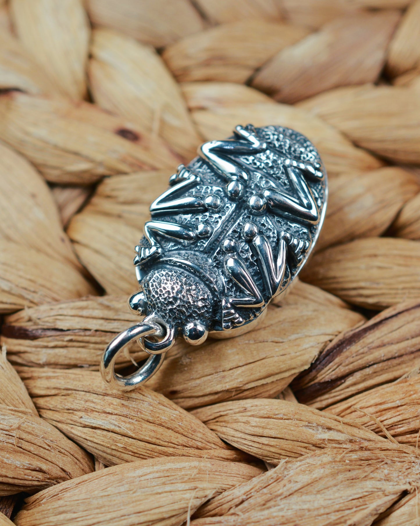 Love Bug pendant. Enamelled silver beetle necklace.