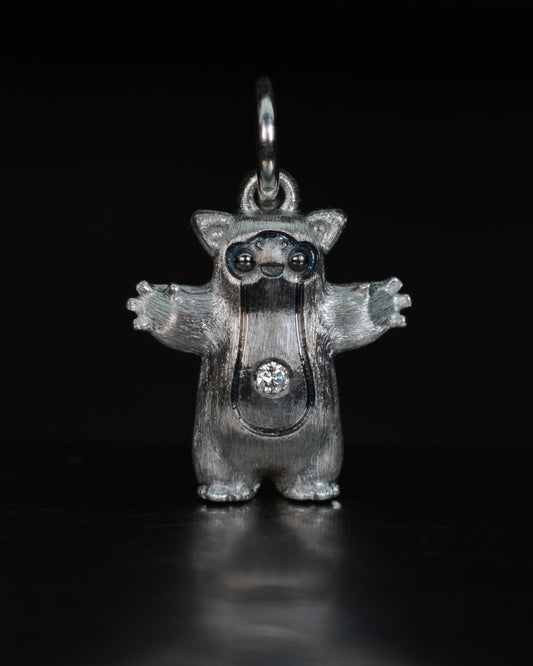 Fox eared pearshape small Bright Creature with a diamond and black rhodium.