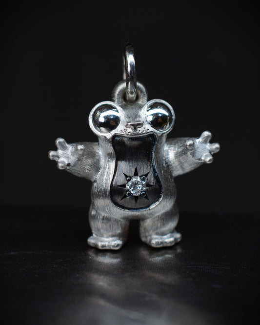 Black Star tarsier type Bright Creature with a diamond and black rhodium.
