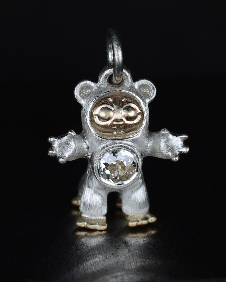 Centaur Bear Creature with a gold face & feet set with a natural old-cut diamond.