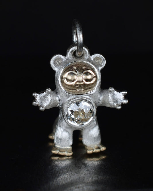 Centaur Bear Creature with a gold face & feet set with a natural old-cut diamond.