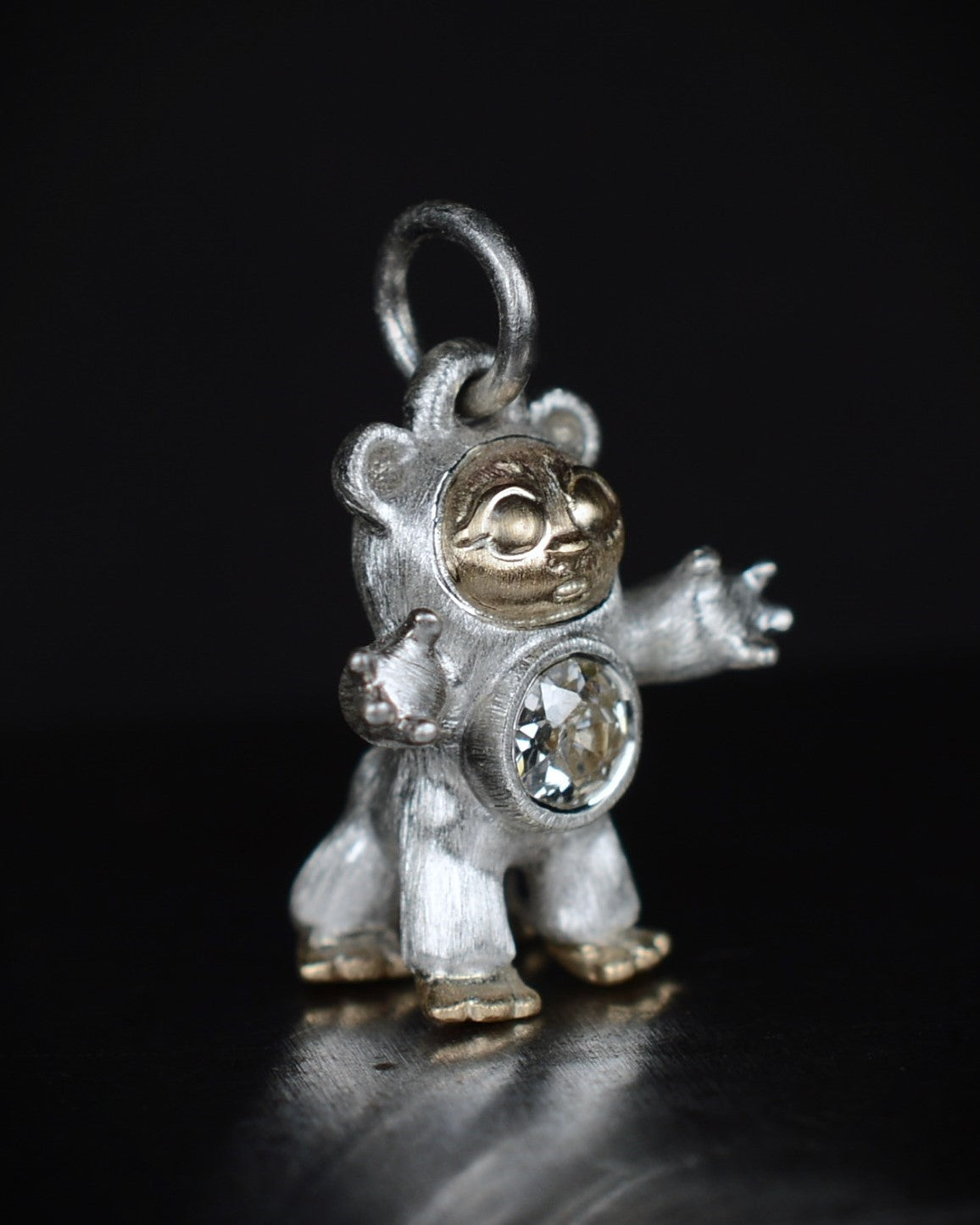 Centaur Bear Creature with a gold face & feet set with a natural old-cut diamond.