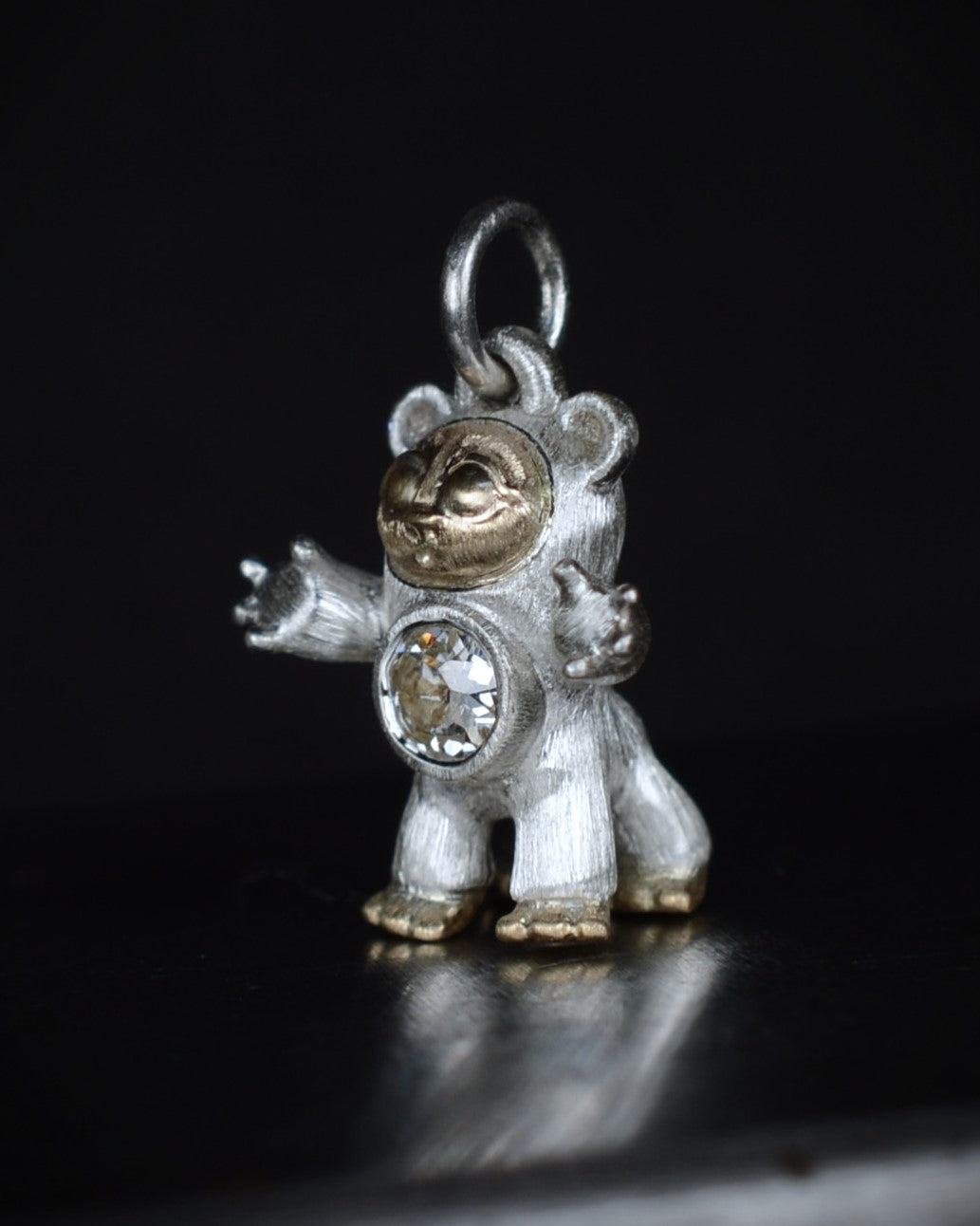 Centaur Bear Creature with a gold face & feet set with a natural old-cut diamond.