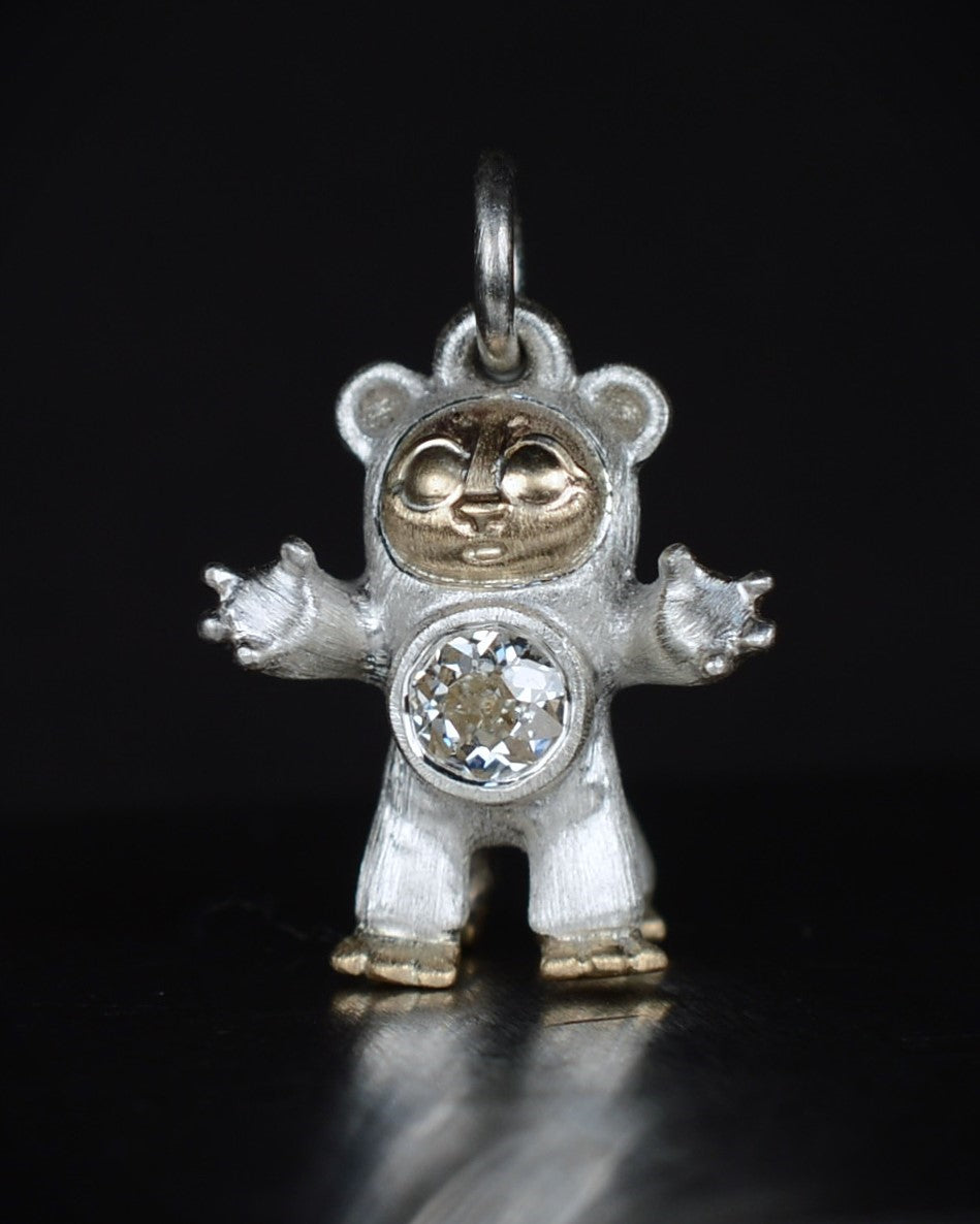 Centaur Bear Creature with a gold face & feet set with a natural old-cut diamond.