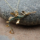 Gold sea dragon necklace, 3D weedy seadragon pendant with a blue patina and a gold chain. *This piece is finished and ready to be shipped* © Adrian Ashley