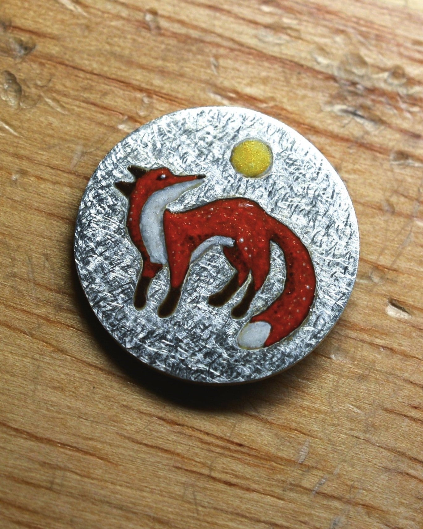 Orange Sapphire and enamel fox pendant and chain.