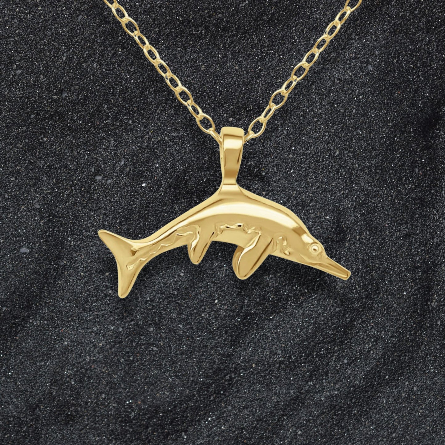 Solid gold Ichthyosaur charm pendant and chain. Hand made to order. © Adrian Ashley