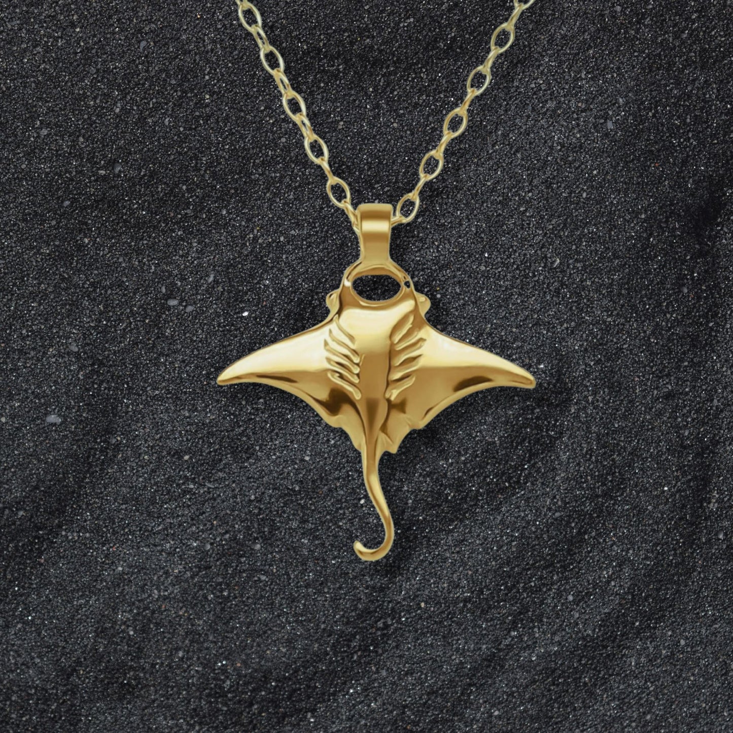 Solid gold Manta Ray charm pendant and chain. Hand made to order. © Adrian Ashley