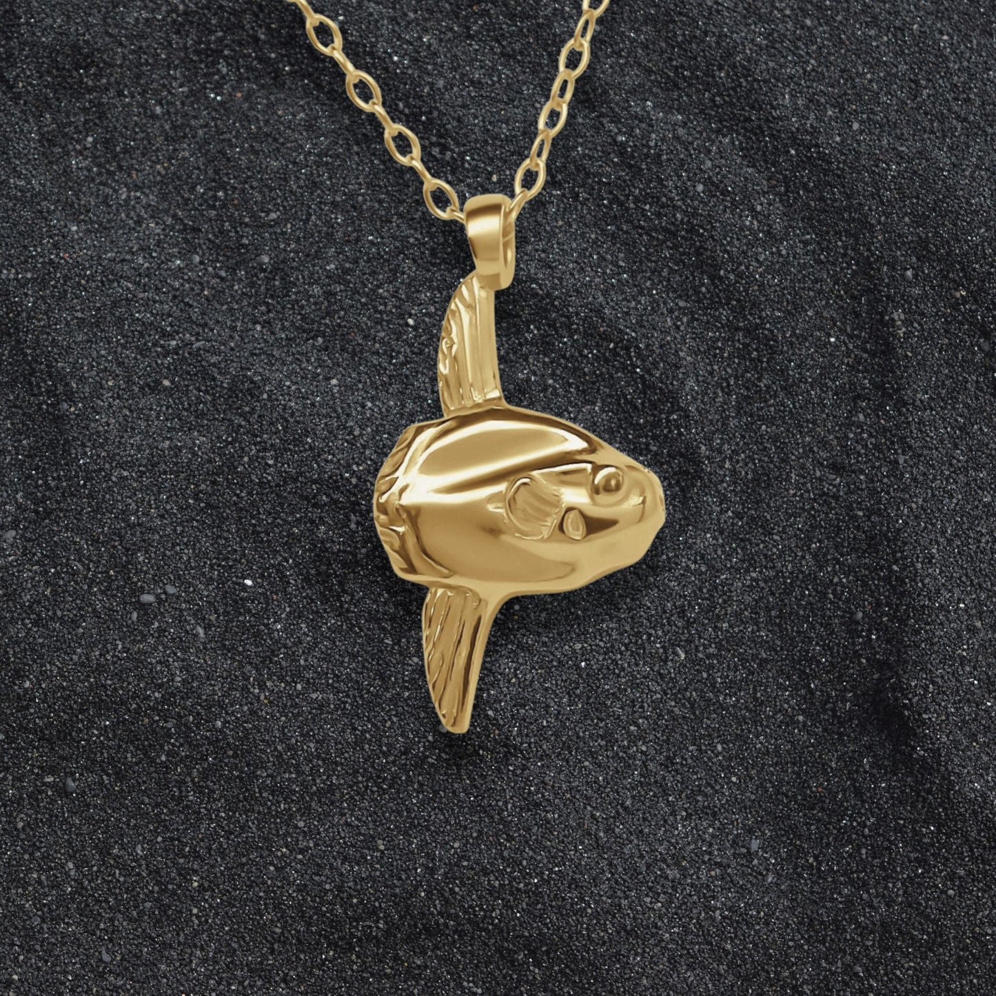 Solid gold Mola Mola charm pendant and chain. Hand made to order. © Adrian Ashley