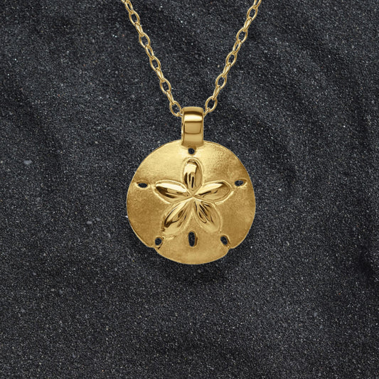 Solid gold Sand Dollar charm pendant and chain. Hand made to order. © Adrian Ashley