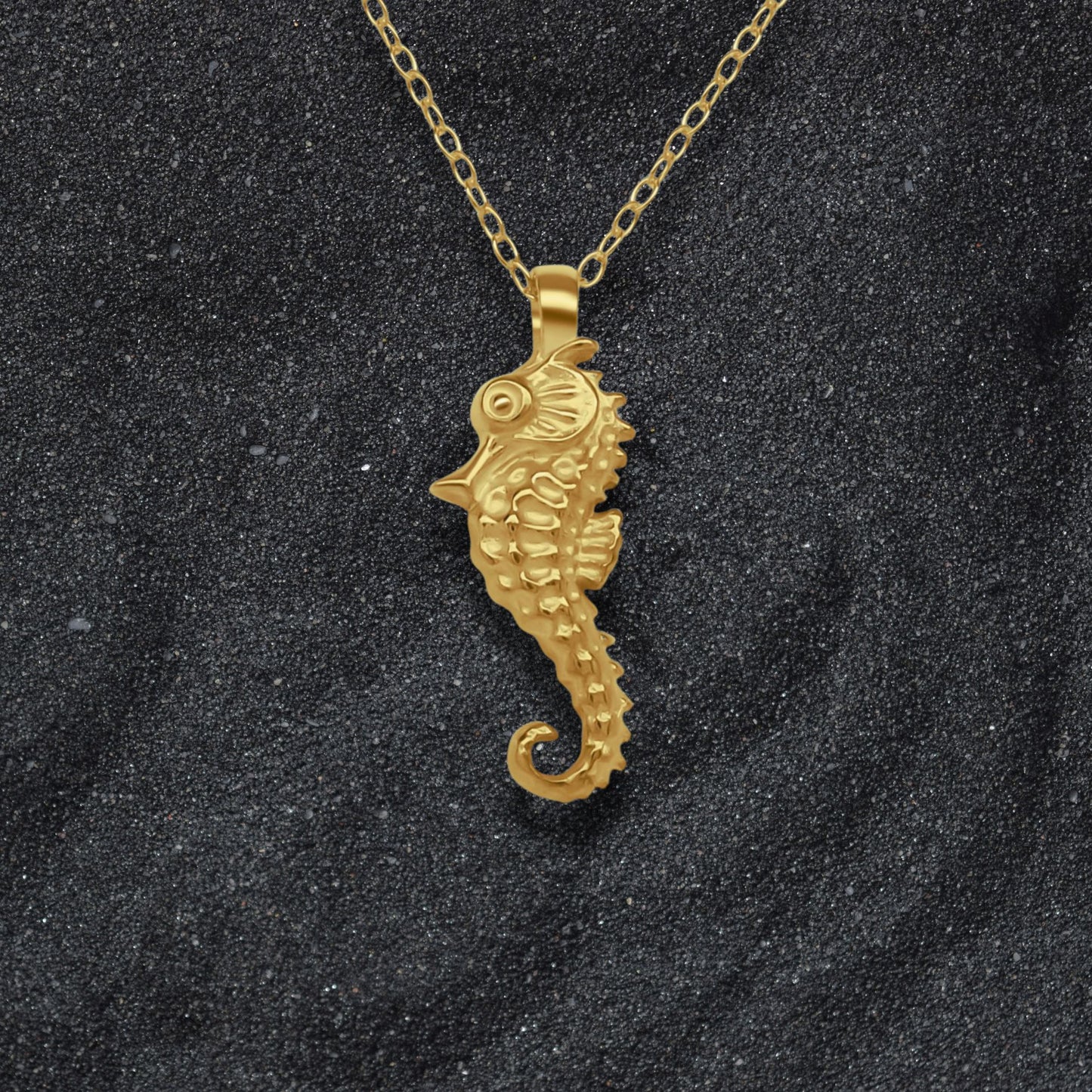 Solid gold Seahorse charm pendant and chain. Hand made to order. © Adrian Ashley