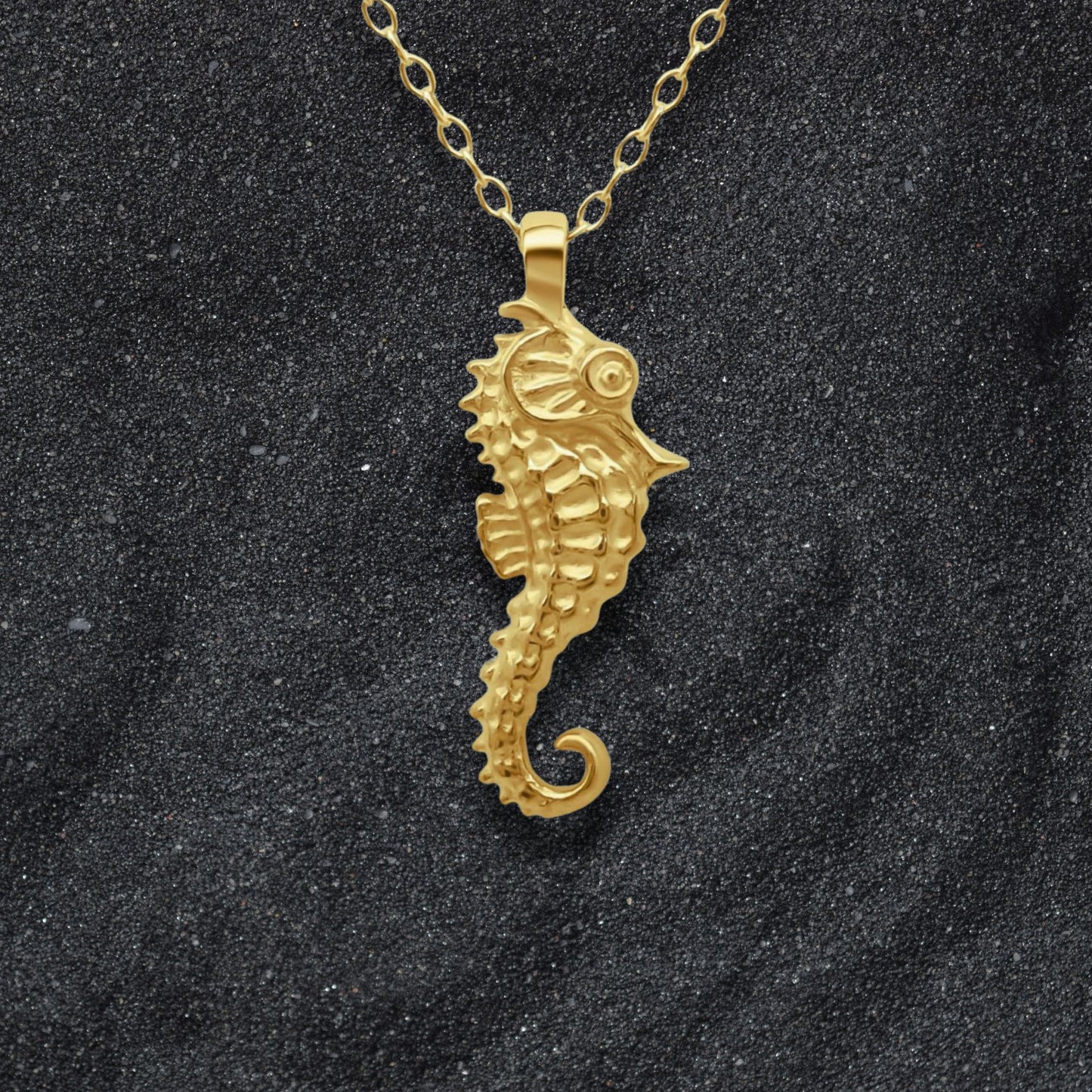 Solid gold Seahorse charm pendant and chain. Hand made to order. © Adrian Ashley