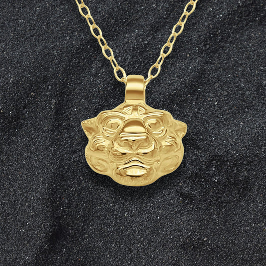 Solid gold Tiger charm pendant and chain. Hand made to order. © Adrian Ashley