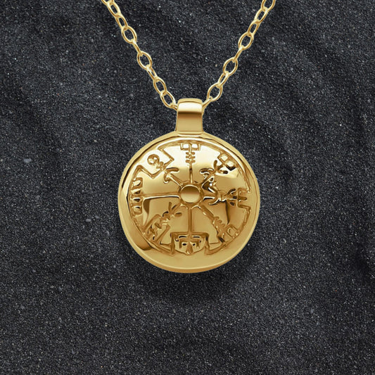 Solid gold Vegvísir charm pendant and chain. Hand made to order. © Adrian Ashley