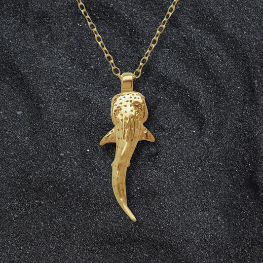 Solid gold Whale Shark charm pendant and chain. Hand made to order. © Adrian Ashley