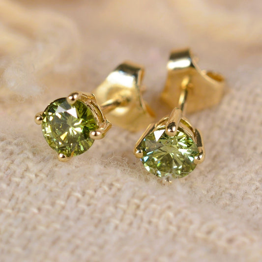 0.55ct Green Diamond solitaire stud earrings in gold settings. *Ready to be shipped*