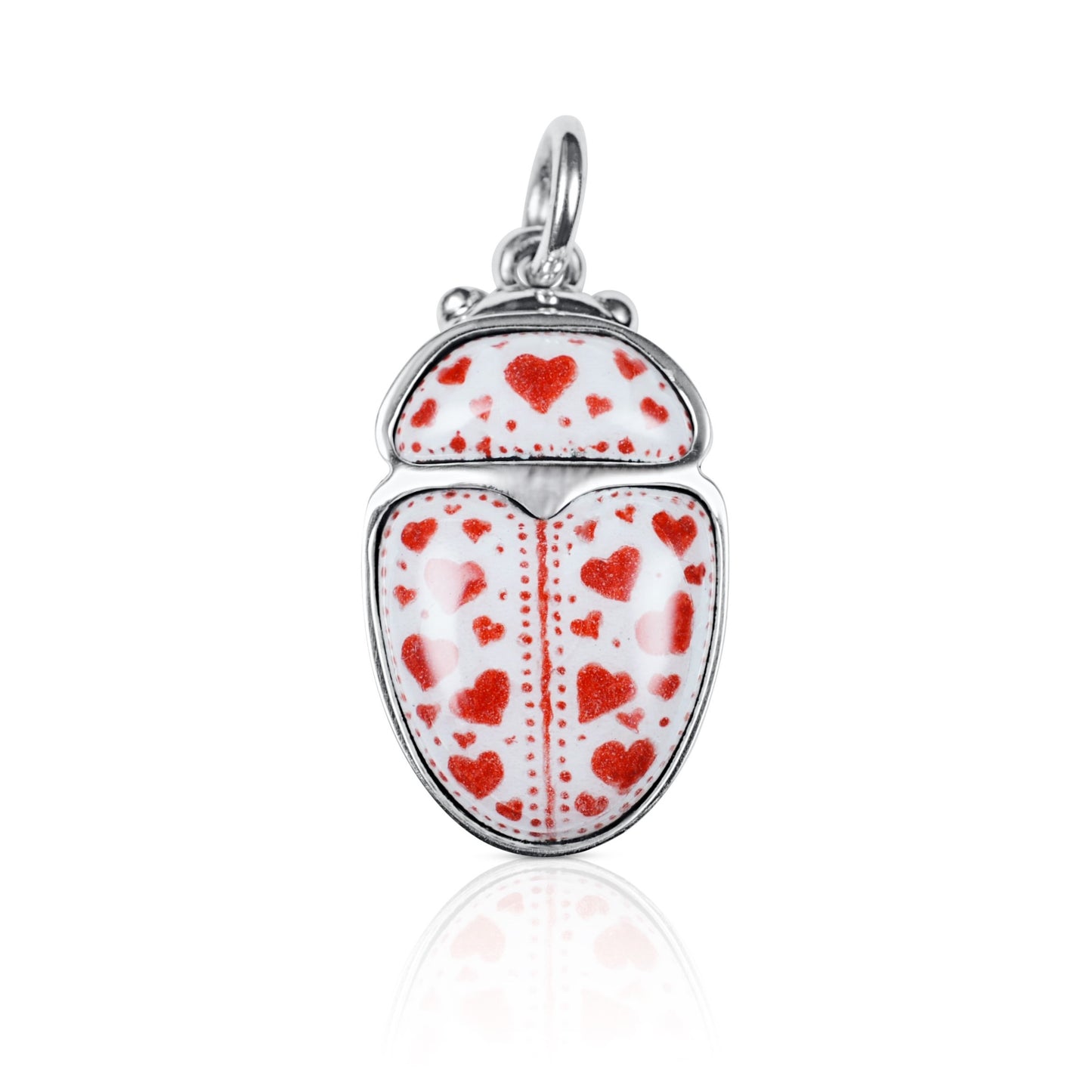 Love Bug pendant. Enamelled silver beetle necklace.