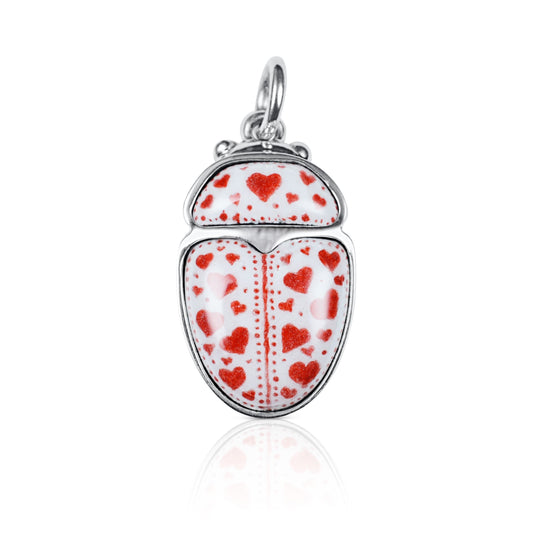 Love Bug pendant. Enamelled silver beetle necklace.