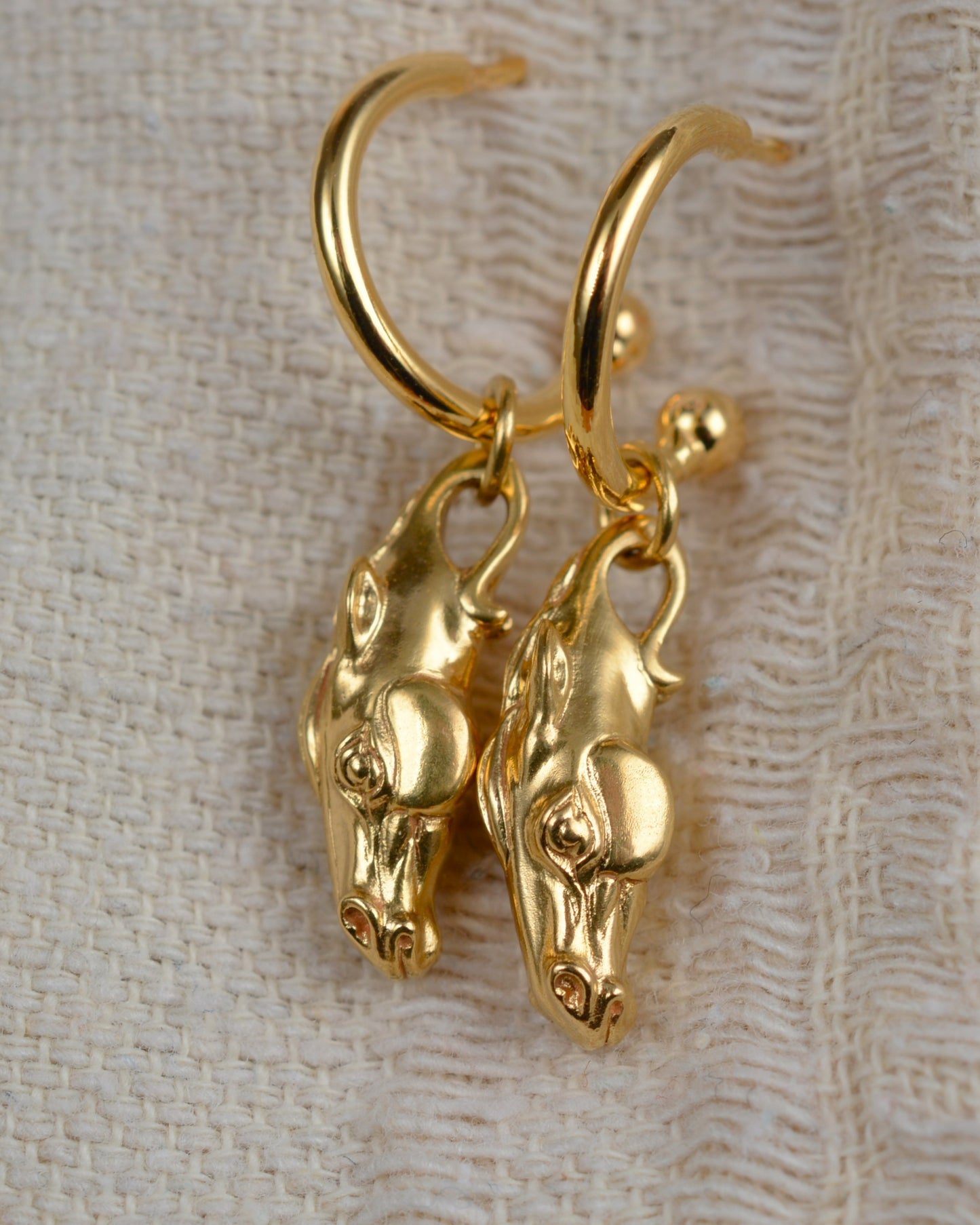 Horse head earrings, gold plated, sterling silver equestrian earrings *This piece is finished and ready to be shipped* © Adrian Ashley
