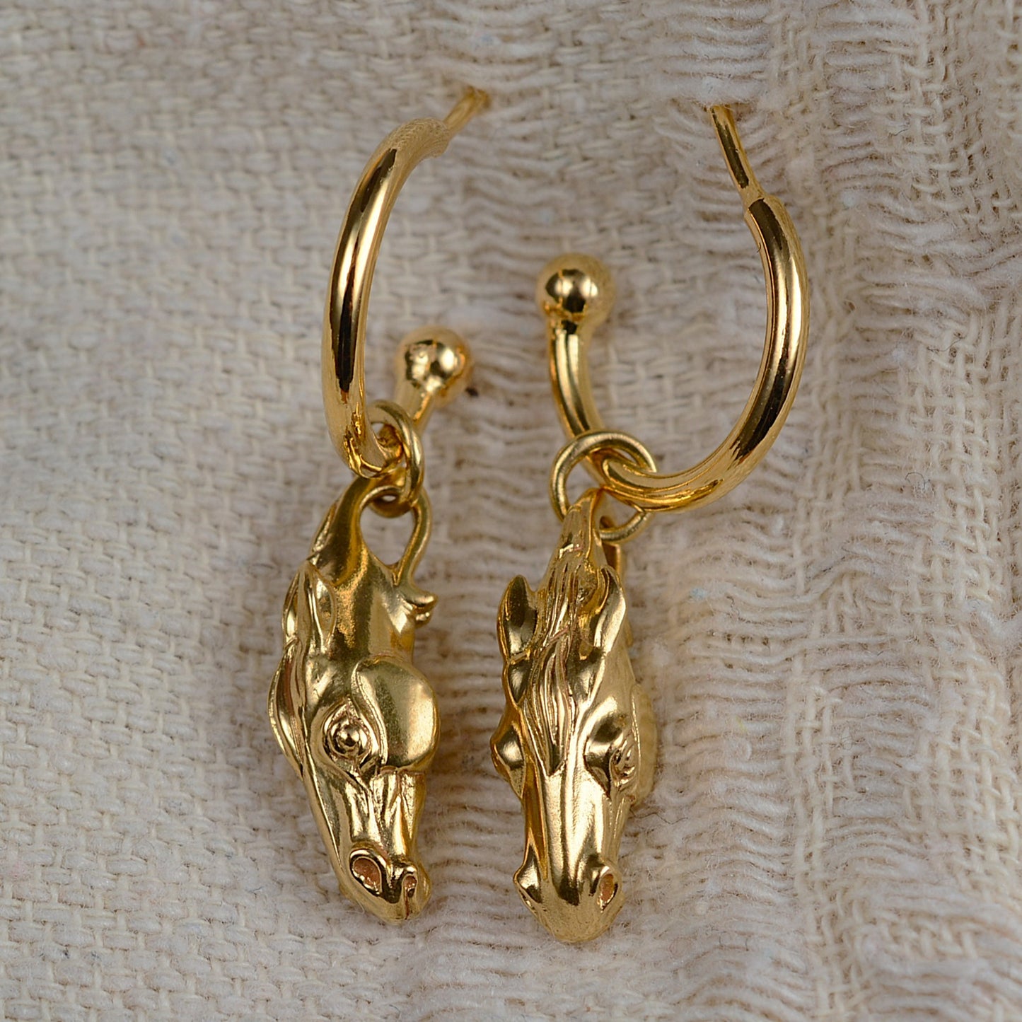 Horse head earrings, gold plated, sterling silver equestrian earrings *This piece is finished and ready to be shipped* © Adrian Ashley