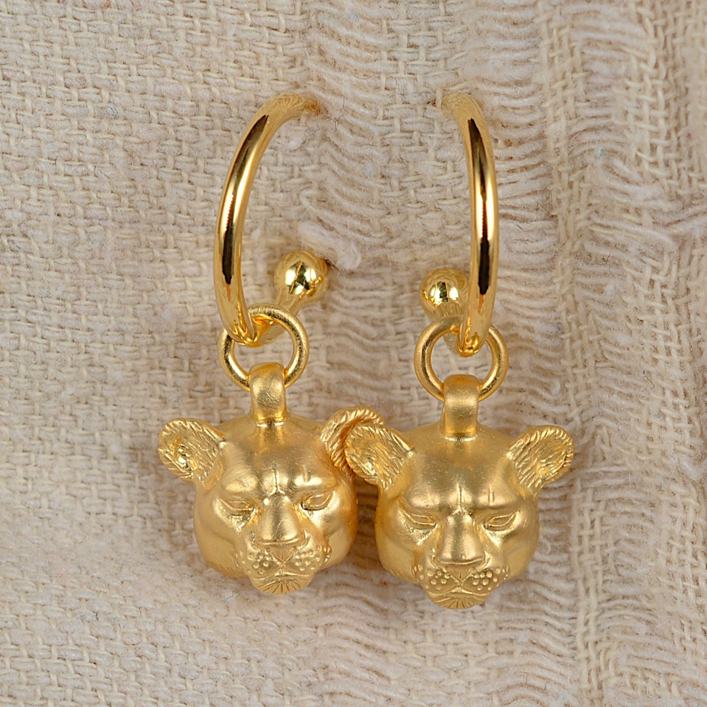 Gold plated, solid sterling silver Lioness earrings *This piece is finished and ready to be shipped* © Adrian Ashley