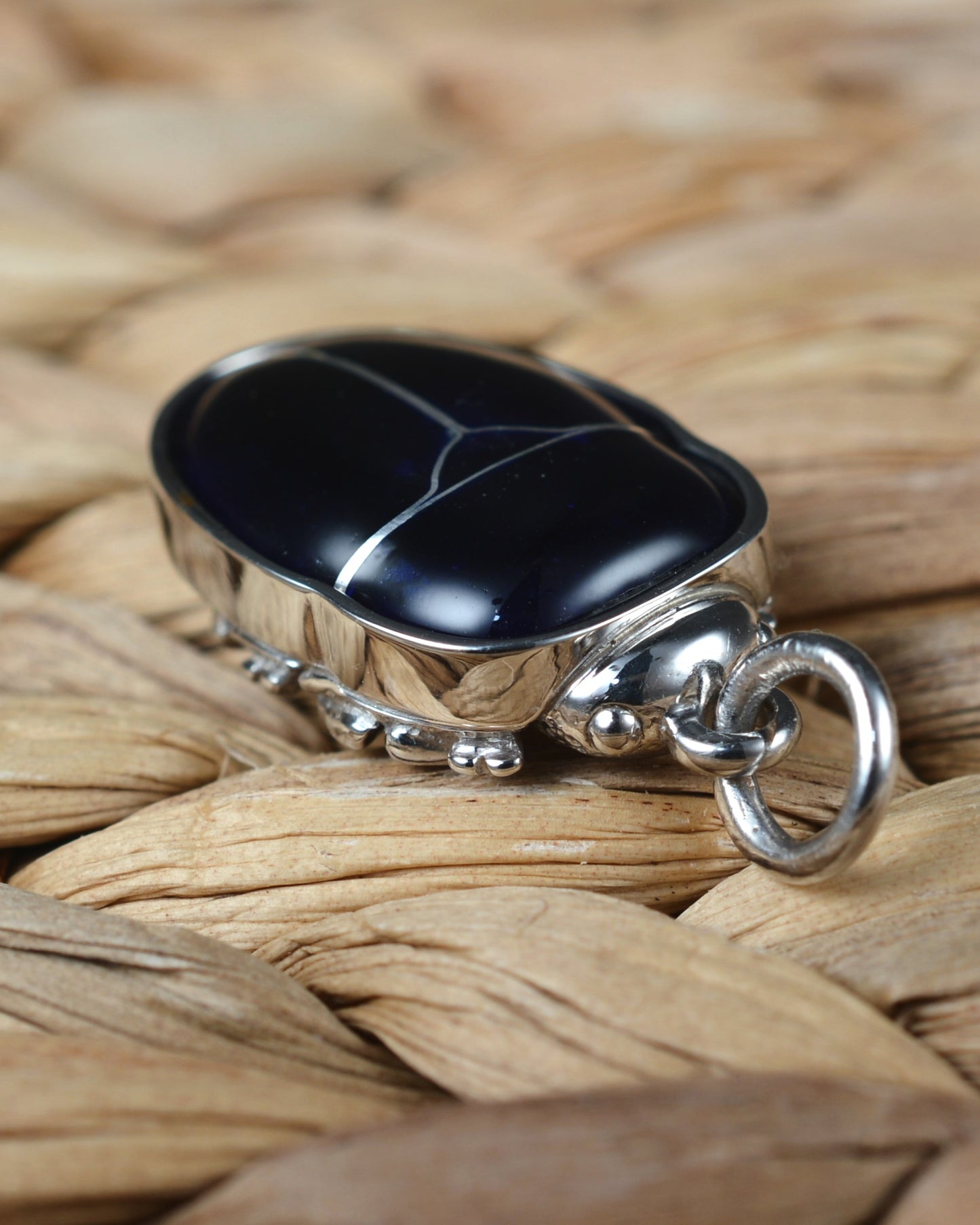 Purple Beetle pendant. Enamelled silver beetle necklace.