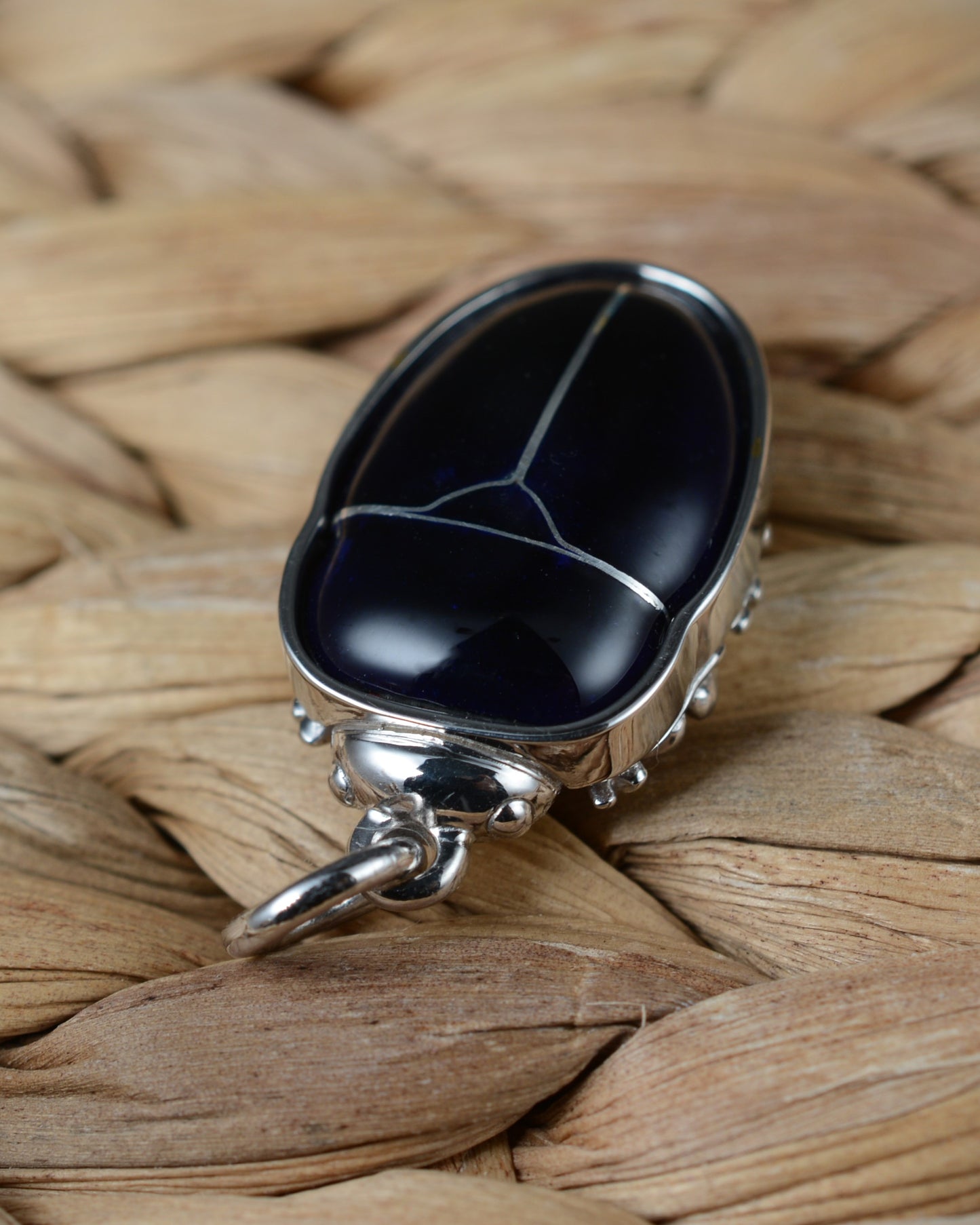 Purple Beetle pendant. Enamelled silver beetle necklace.