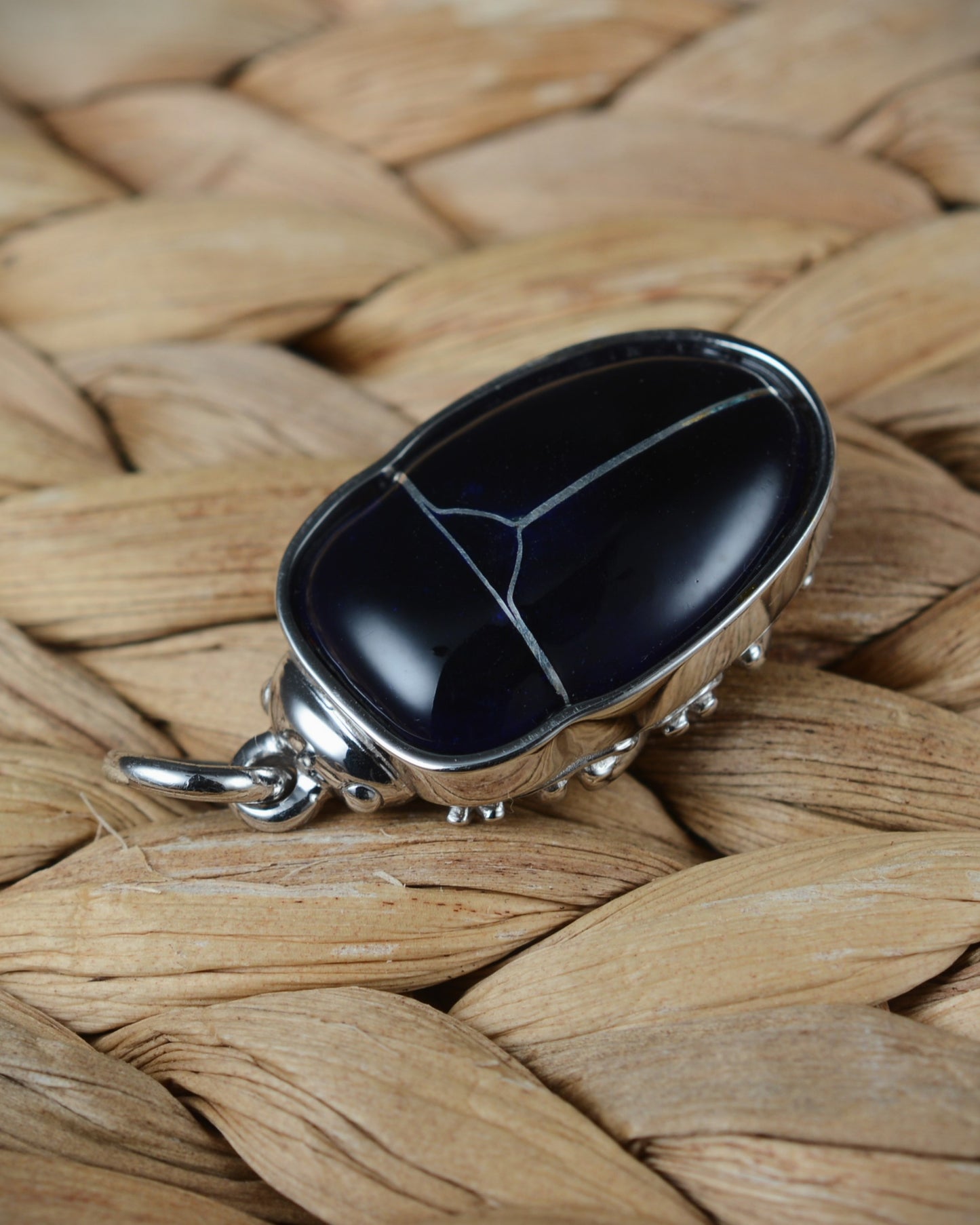 Purple Beetle pendant. Enamelled silver beetle necklace.