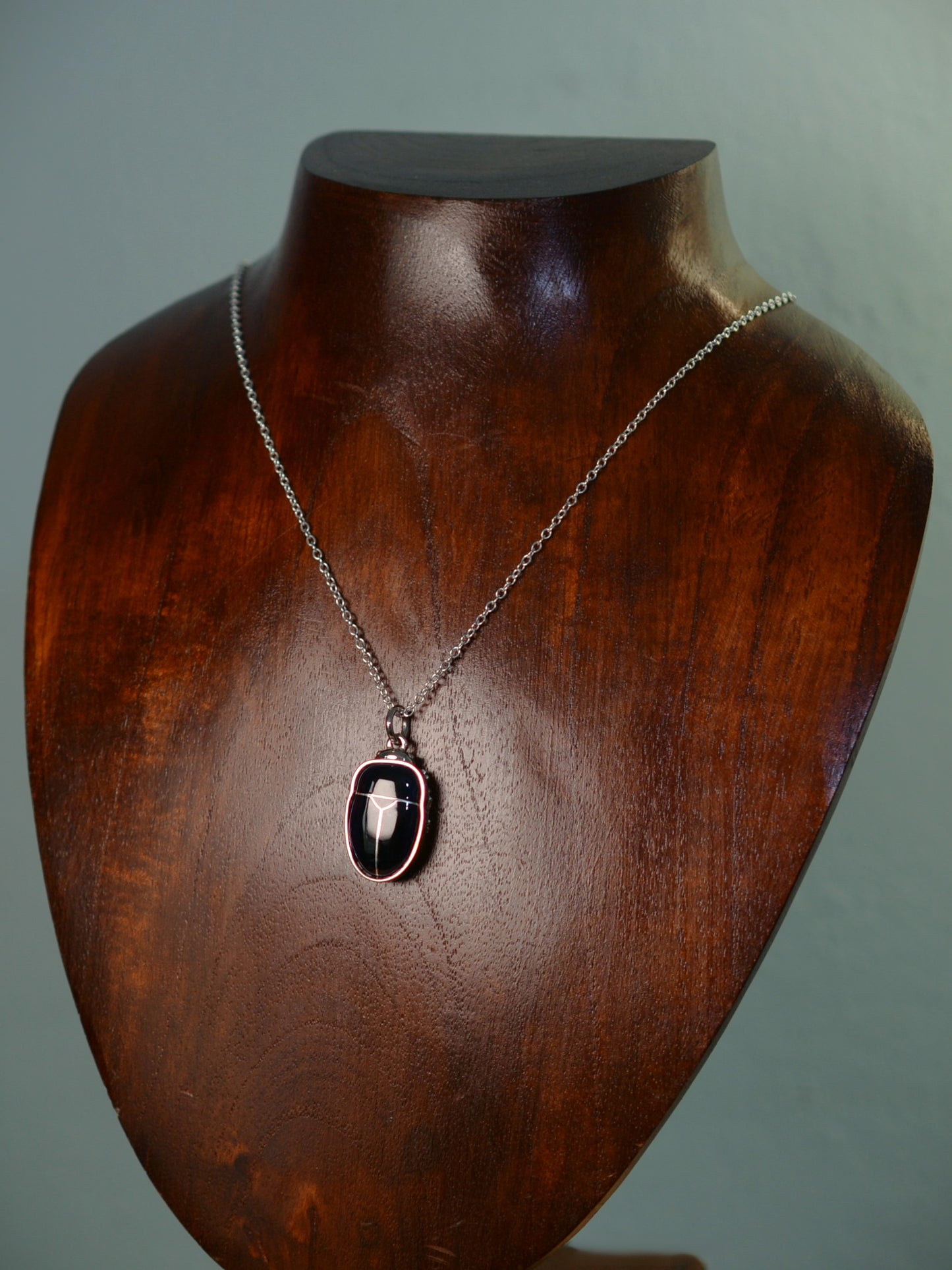 Purple Beetle pendant. Enamelled silver beetle necklace.