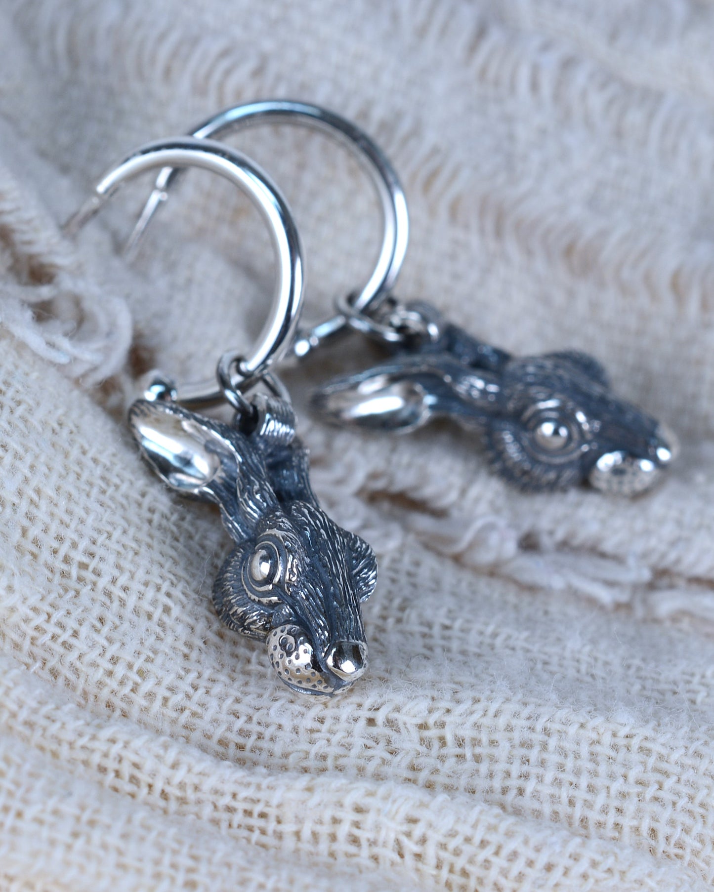 Rabbit earrings, sterling silver wildlife earrings *This piece is finished and ready to be shipped* © Adrian Ashley