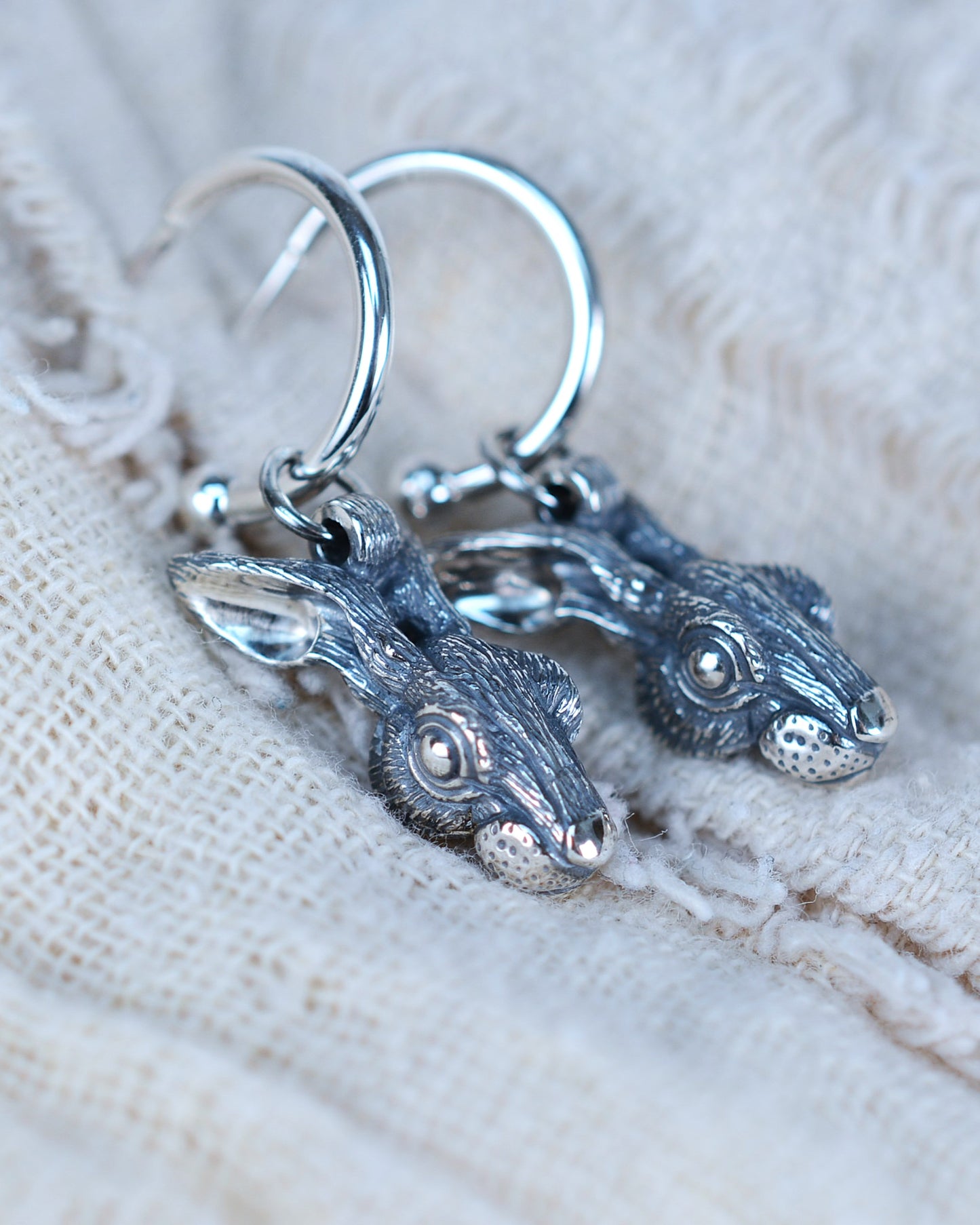 Rabbit earrings, sterling silver wildlife earrings *This piece is finished and ready to be shipped* © Adrian Ashley